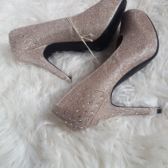 Champagne gold heels sparkly shiny 7.5 - Picture 2 of 5